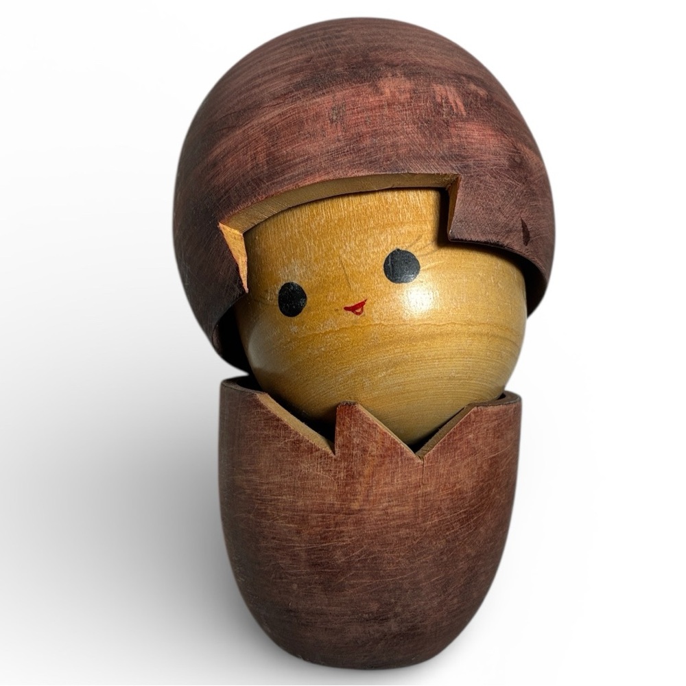 Japanese Creative Kokeshi Doll “Donguri style wood toy Shaped  Like An acorn VTG
